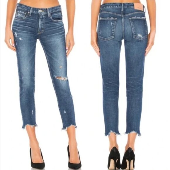 Moussy Vintage Glendale Glendele Distressed Crop Skinny Jeans Blue - Picture 4 of 11